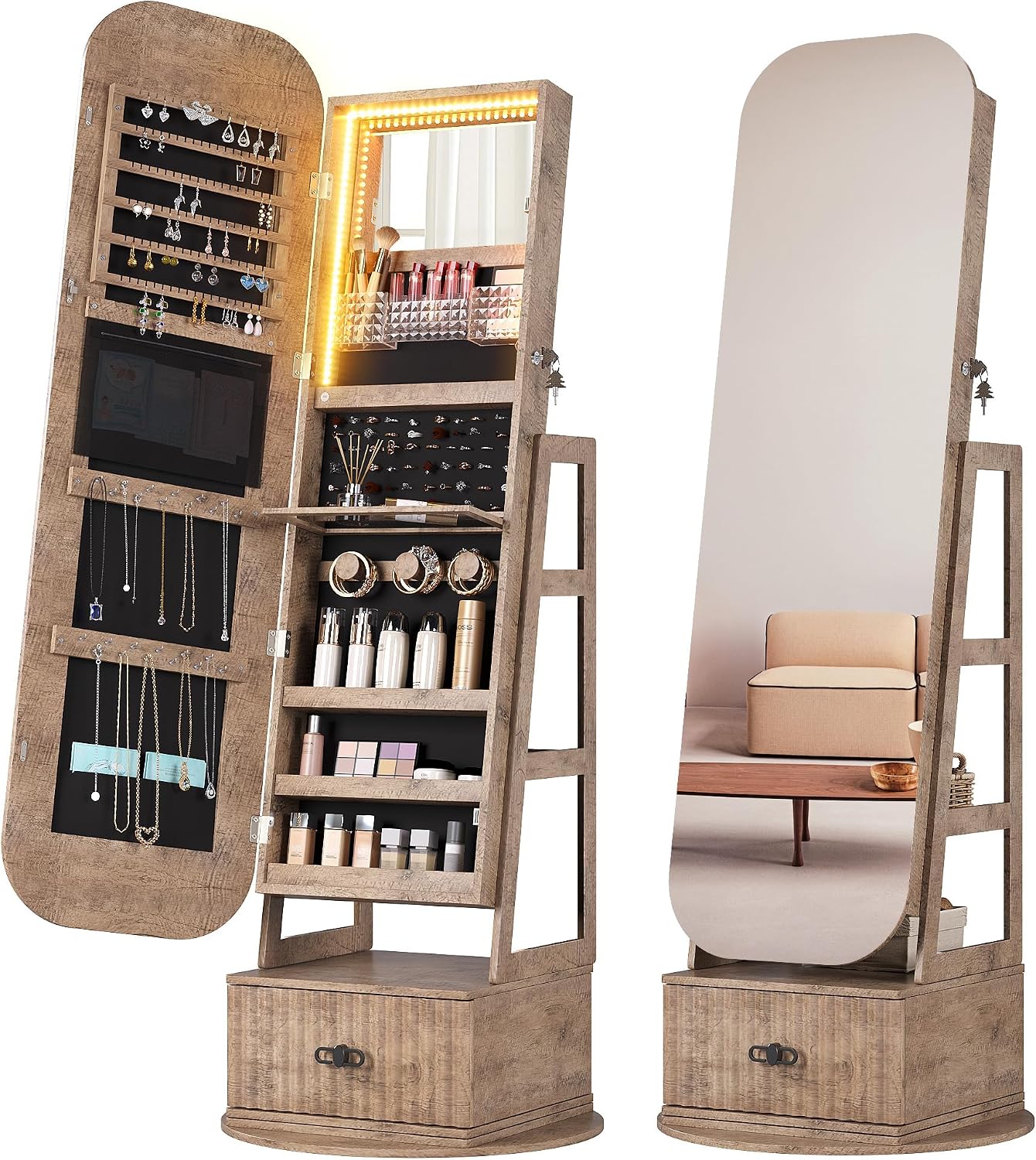 Full Length Mirror Jewelry Armoire - Organizador de Joyas Giratorio de 360