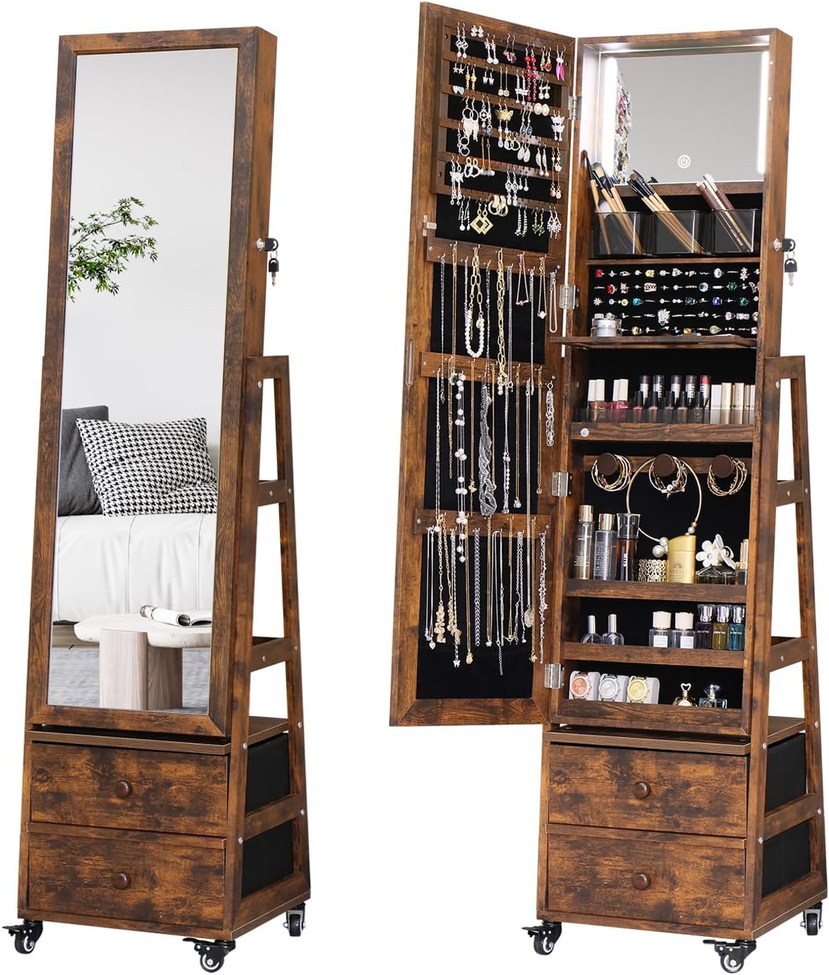 Full Length Mirror Jewelry Armoire - Armario Giratorio para Joyas con Espejo