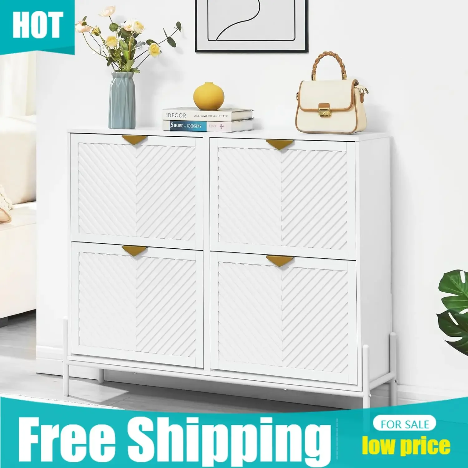 Shoe Rack Cabinet Narrow Entryway - Mueble Zapatero con 4 Cajones Abatibles,