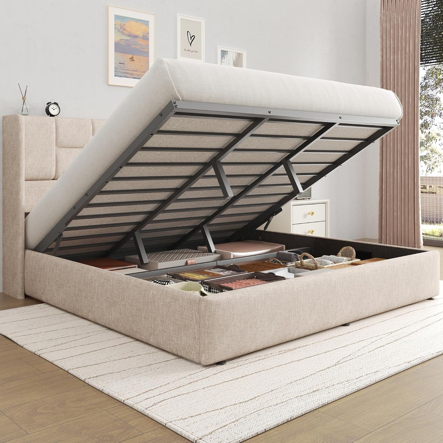Gas Lift Storage Bed Hydraulic - Base de Cama King Size con