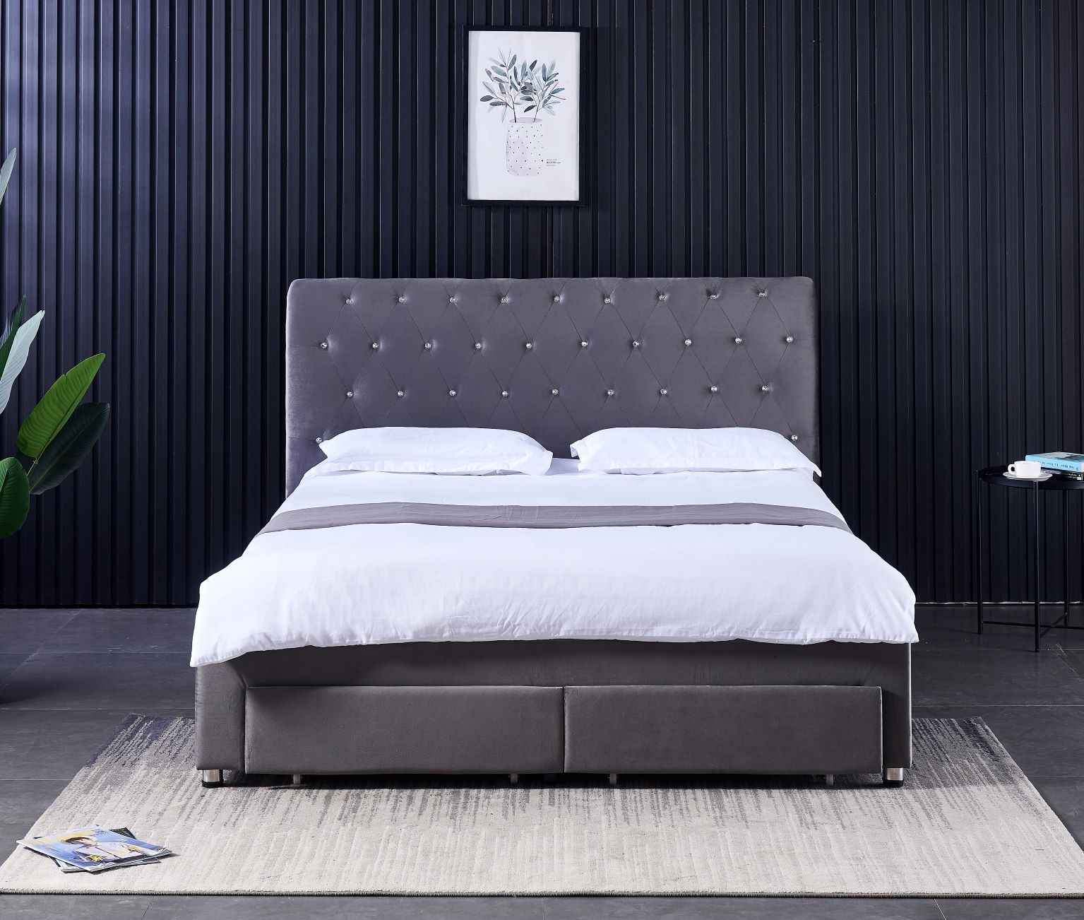 King Size Bed Frame With Storage Drawers - Base de Cama Doble Moderna con