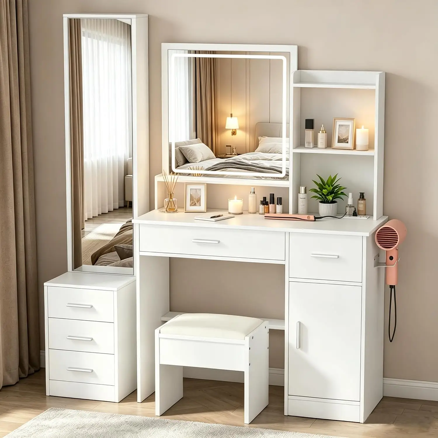 Dressing Table Vanity With Lighted Mirror - INTERGREAT Tocador de Maquillaje con Luces