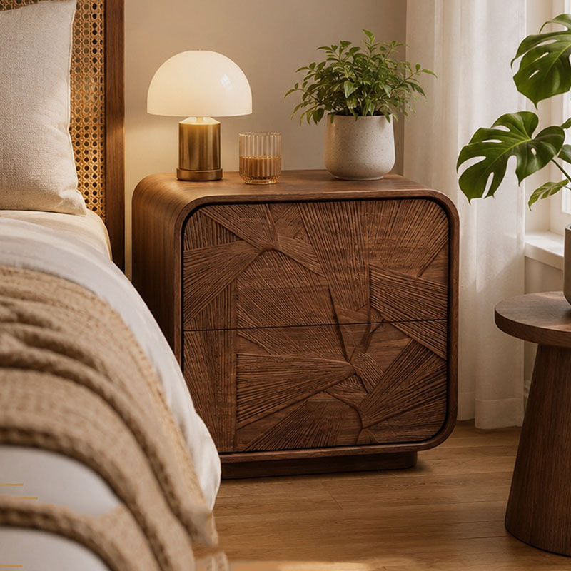 Solid Wood Nightstand 2 Drawers - Mesita de Noche de Madera con