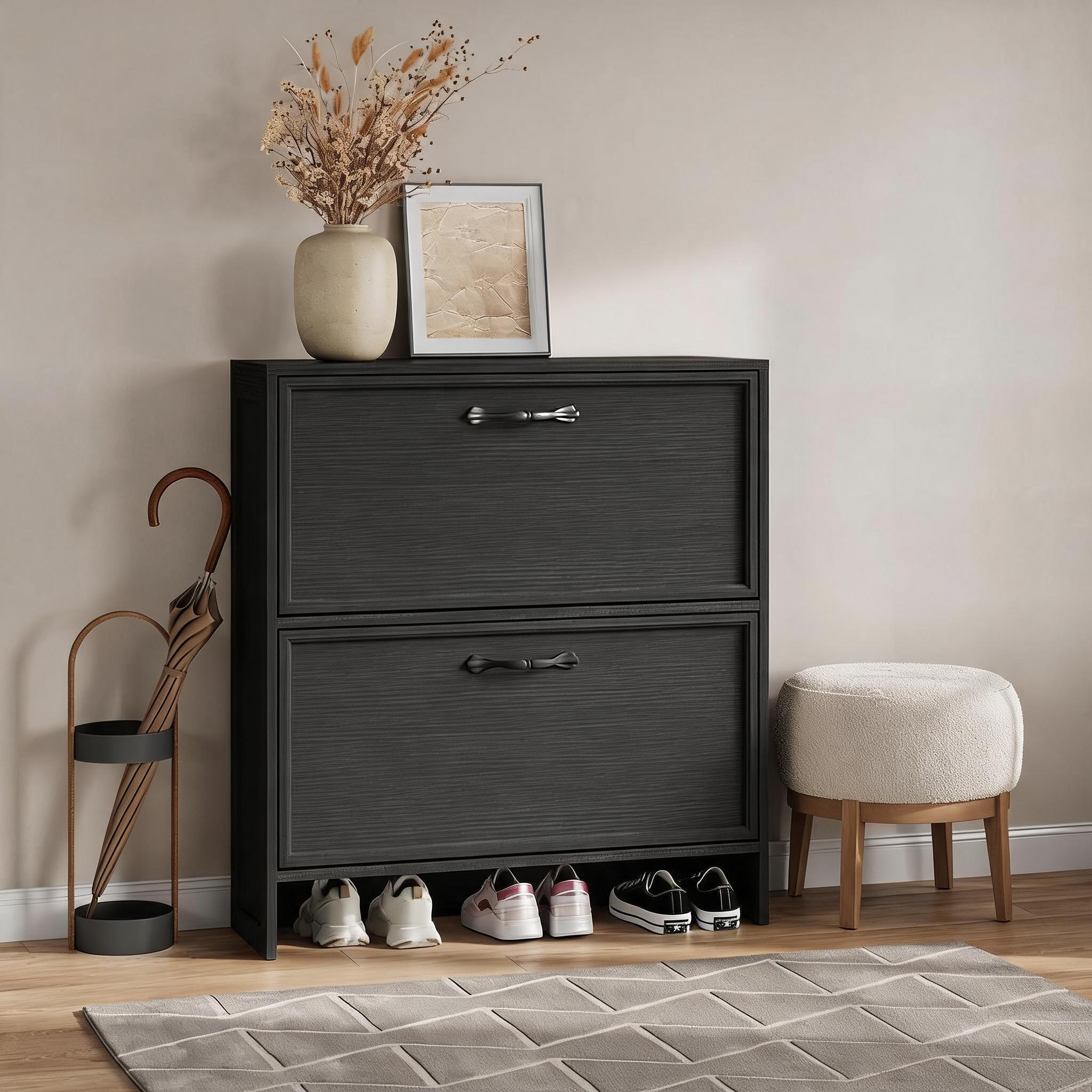 Shoe Rack Cabinet Narrow Entryway - Zapatero con 2 cajones abatibles y