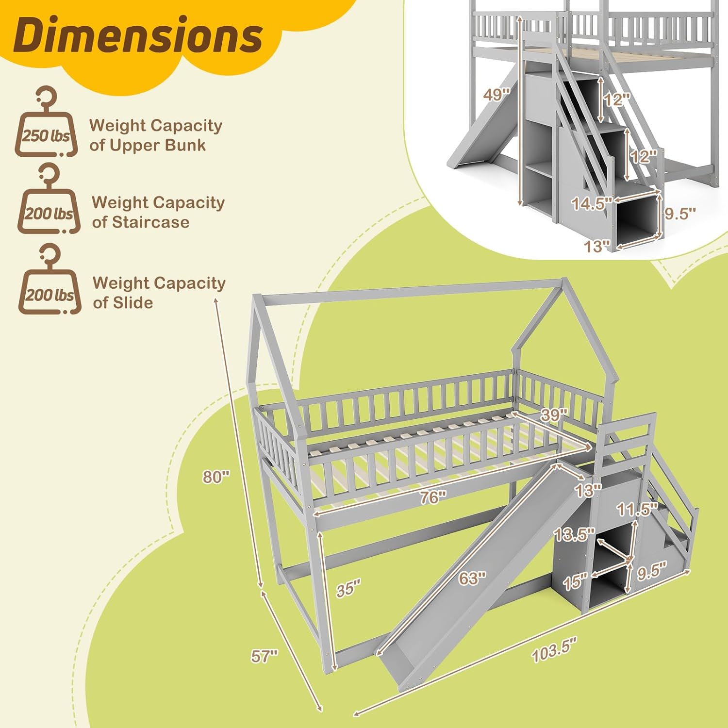 Bunk Bed With Stairs And Slide - Cama litera doble con escalera deslizante