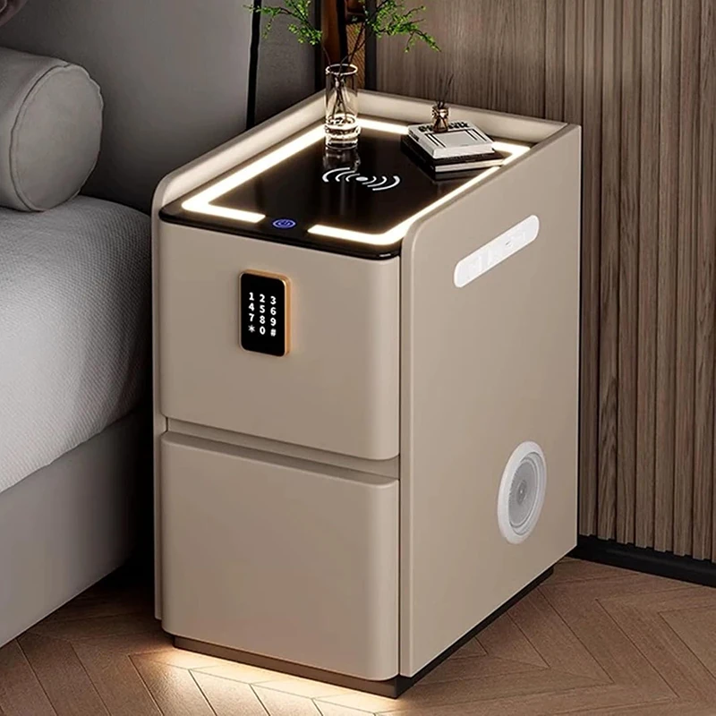 Solid Wood Nightstand 2 Drawers - Mesitas de Noche con Puertos USB,