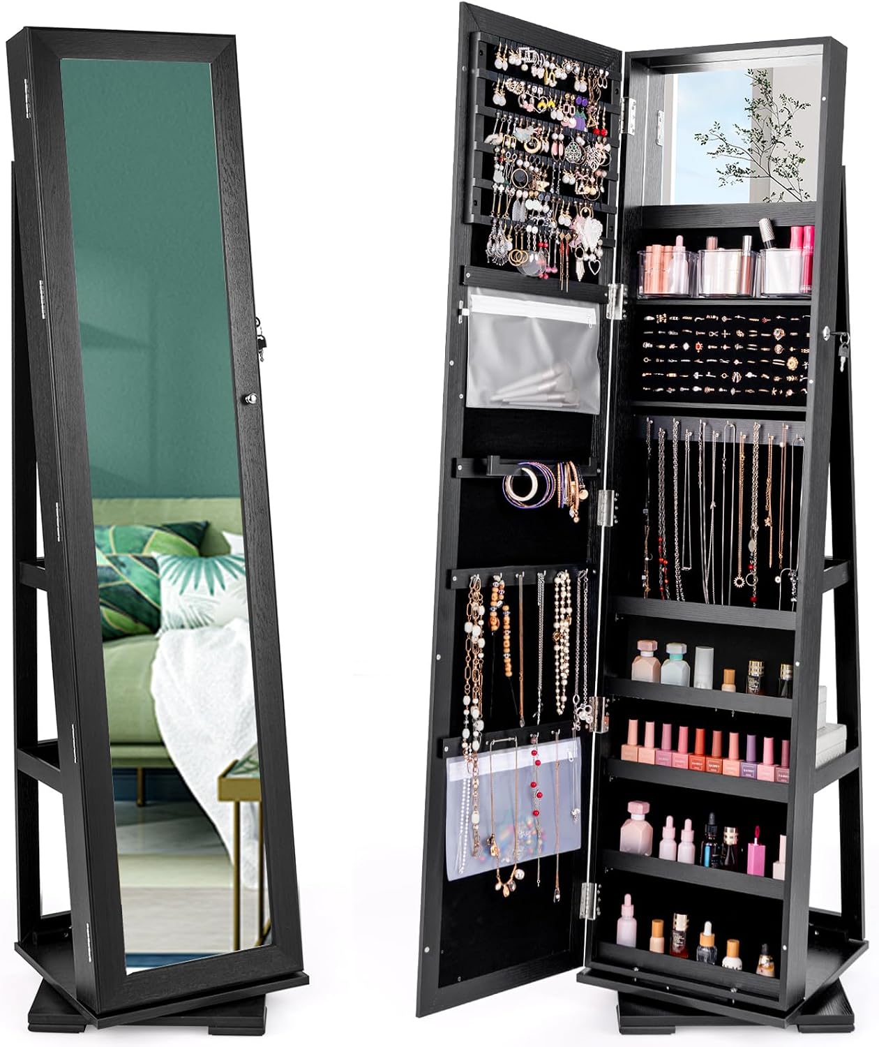 Full Length Mirror Jewelry Armoire - Armario de Joyería Giratorio 360° con