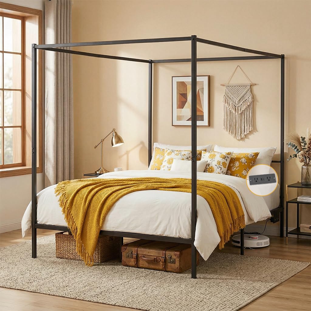 Base de Cama con Dosel Queen d - Canopy Bed Frame Metal Queen reseña y precio