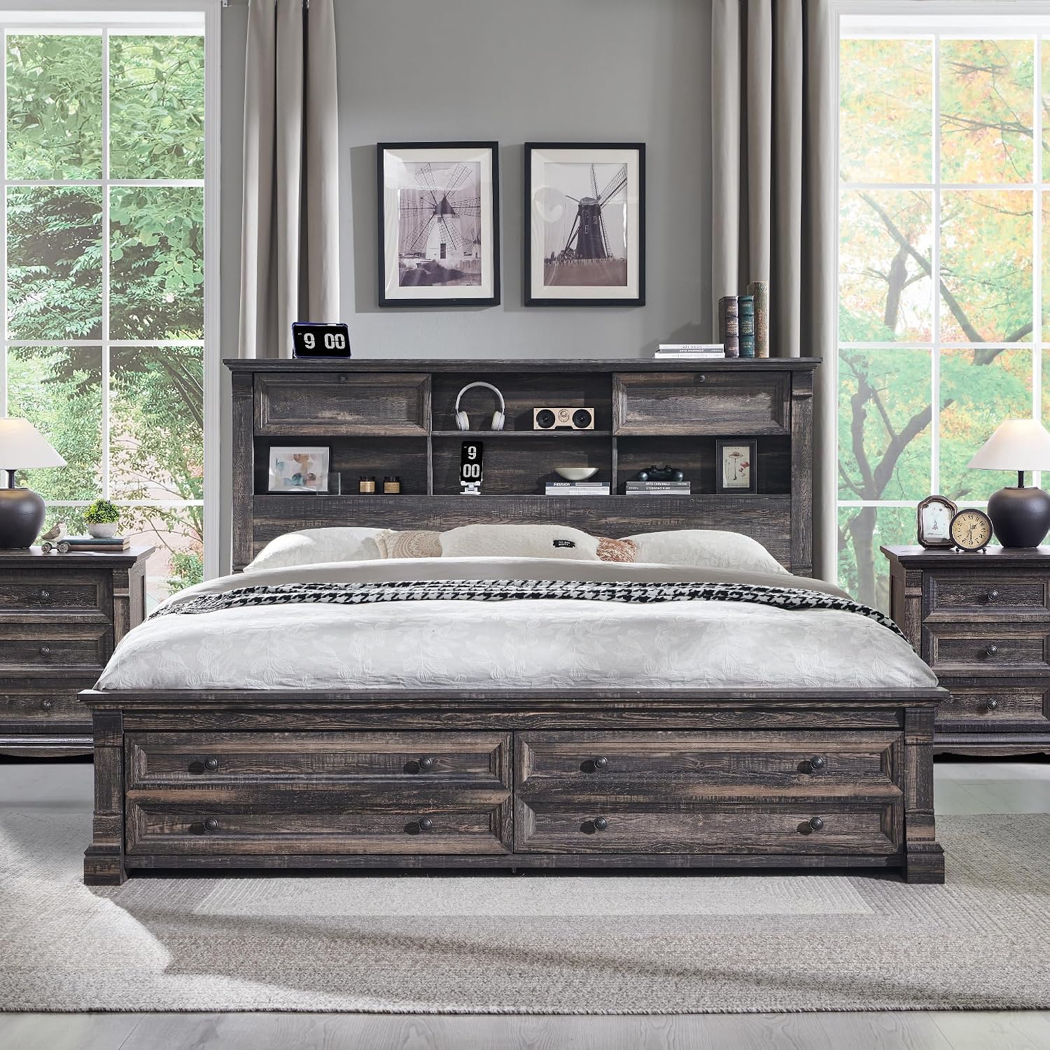 Base de Cama King Size con Cab - King Size Bed Frame With Storage Drawers reseña y precio
