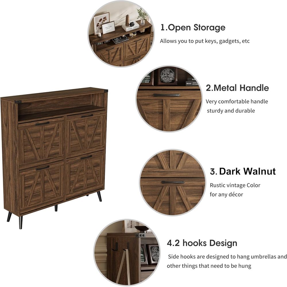 Zapatero con 4 compartimentos, - Shoe Rack Cabinet Narrow Entryway reseña y precio