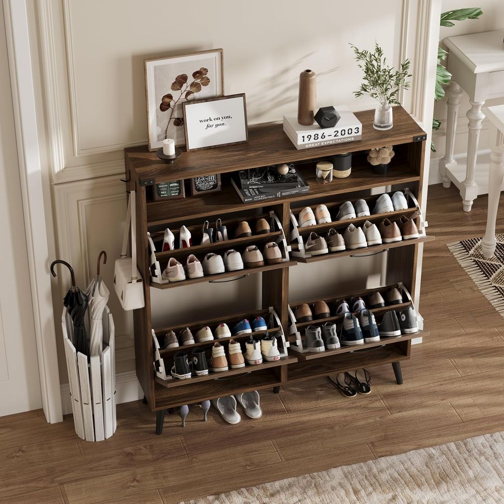 Zapatero con 4 compartimentos, - Shoe Rack Cabinet Narrow Entryway reseña y precio