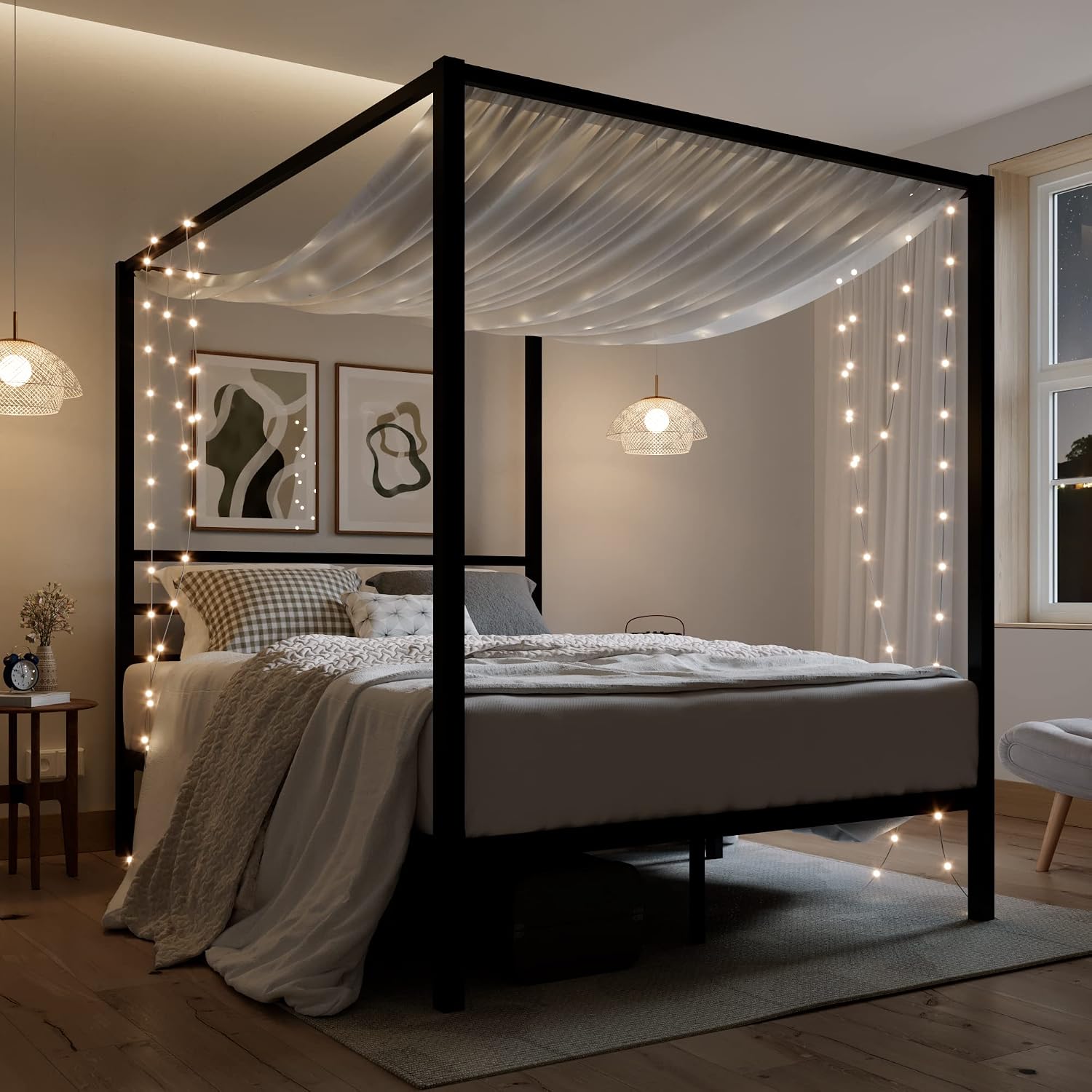 Base de Cama con Toldo de Meta - Canopy Bed Frame Metal Queen reseña y precio