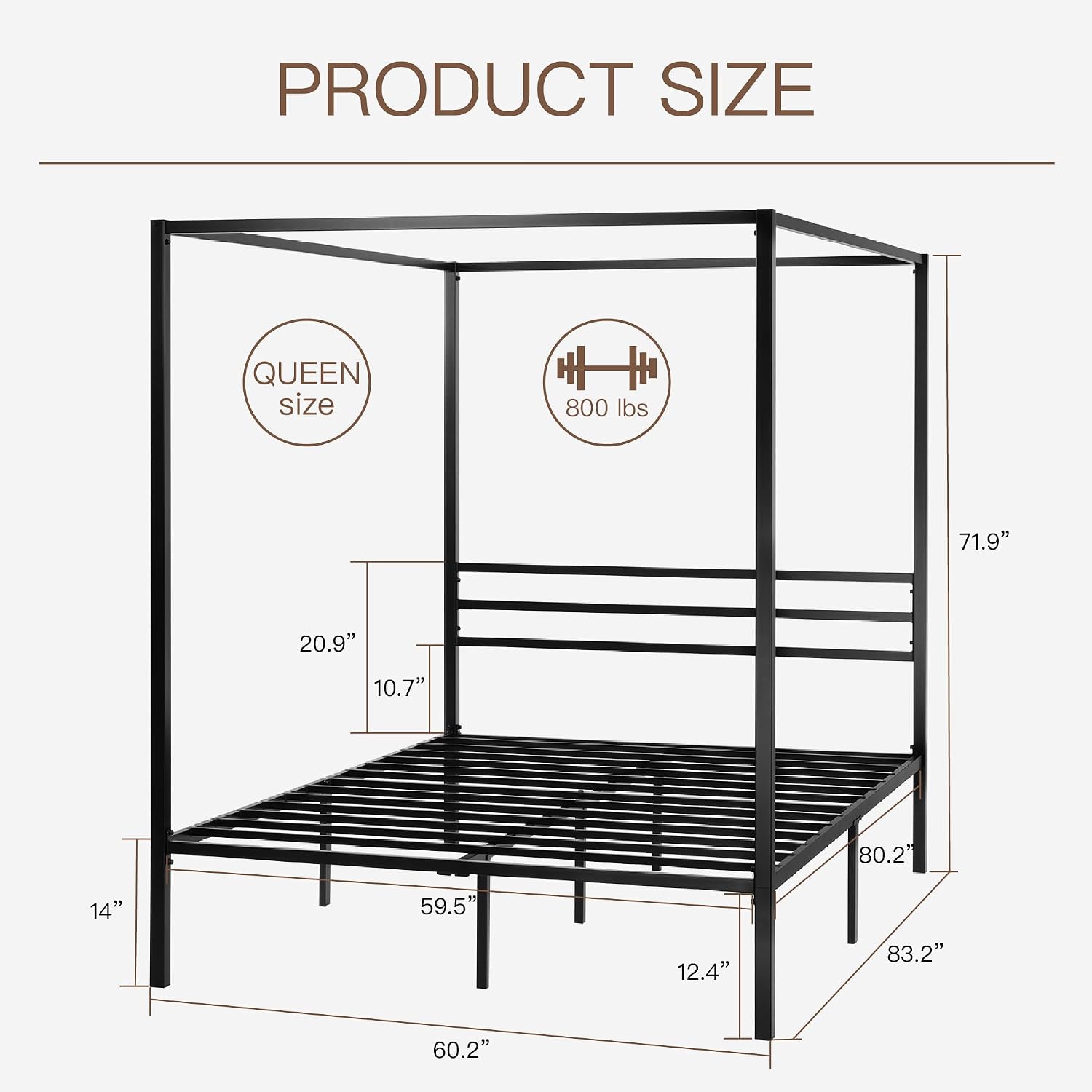 Base de Cama con Toldo de Meta - Canopy Bed Frame Metal Queen reseña y precio
