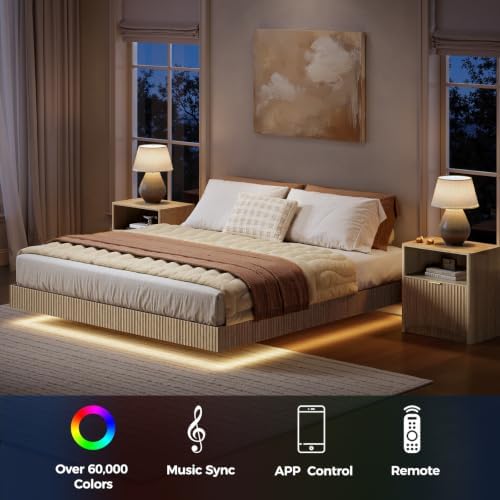 Juego de dormitorio, cama flot - Floating Nightstand With Led Light reseña y precio