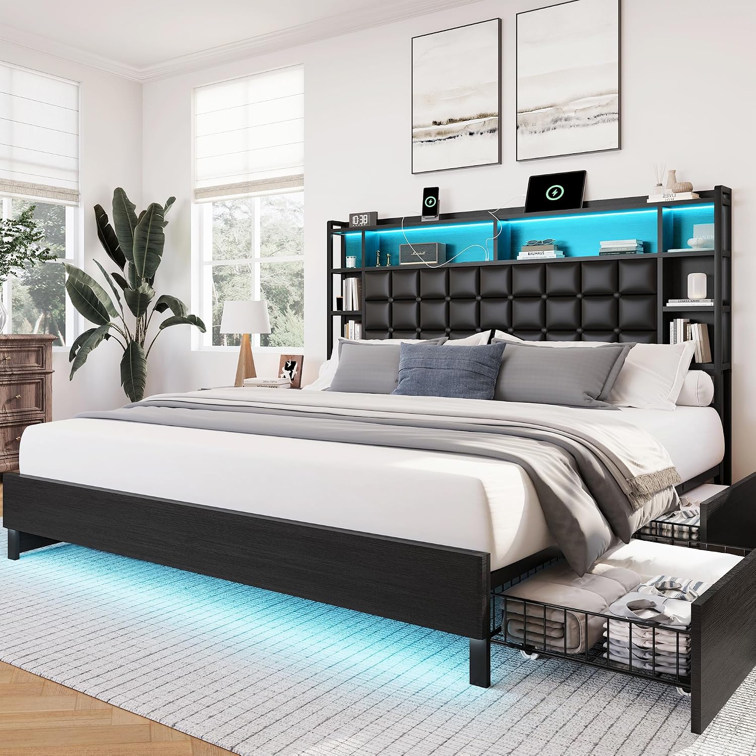 Base de Cama King Size de Made - King Size Bed Frame With Storage Drawers reseña y precio