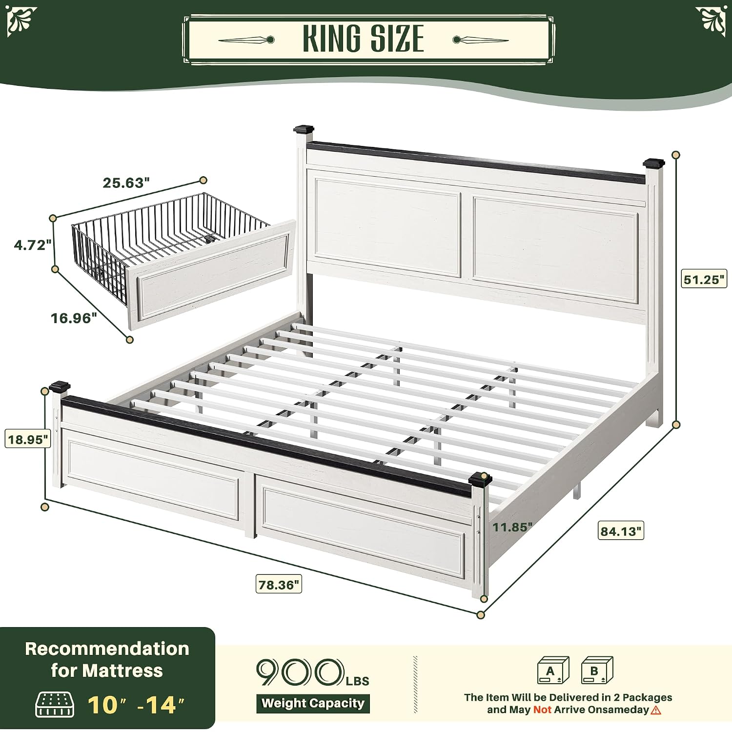 Base de Cama King Size con Cab - King Size Bed Frame With Storage Drawers reseña y precio