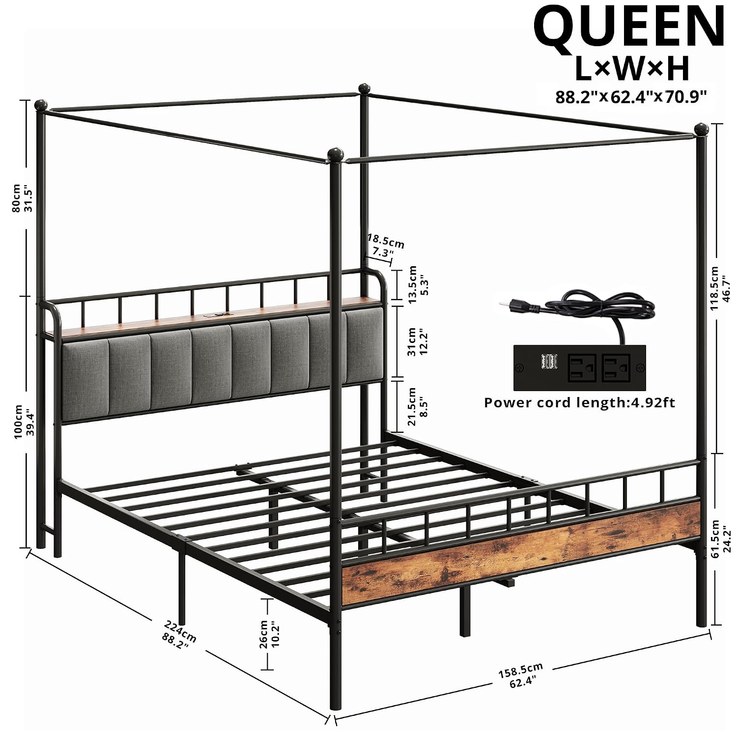 Estructura de cama con cabecer - Canopy Bed Frame Metal Queen reseña y precio