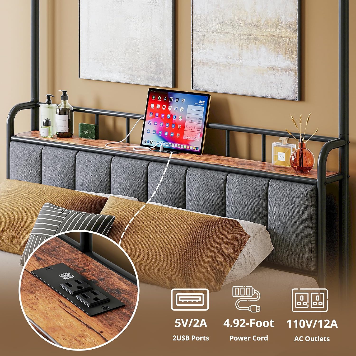 Estructura de cama con cabecer - Canopy Bed Frame Metal Queen reseña y precio