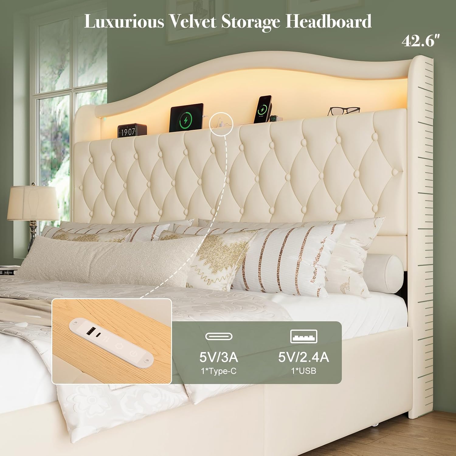Base de Cama King Size con 4 C - King Size Bed Frame With Storage Drawers reseña y precio