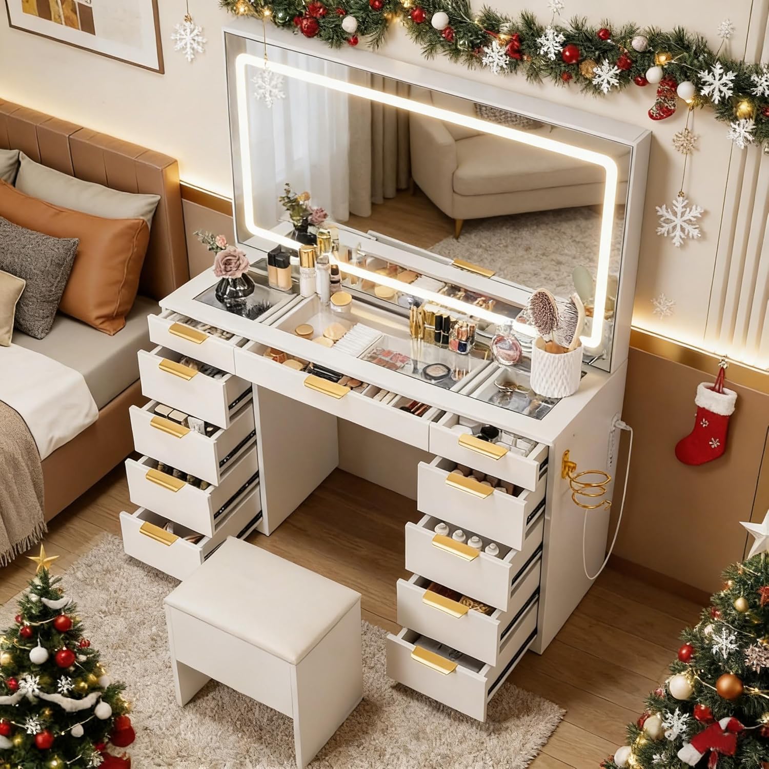 Tocador con Cubierta de Vidrio - Dressing Table Vanity With Lighted Mirror reseña y precio