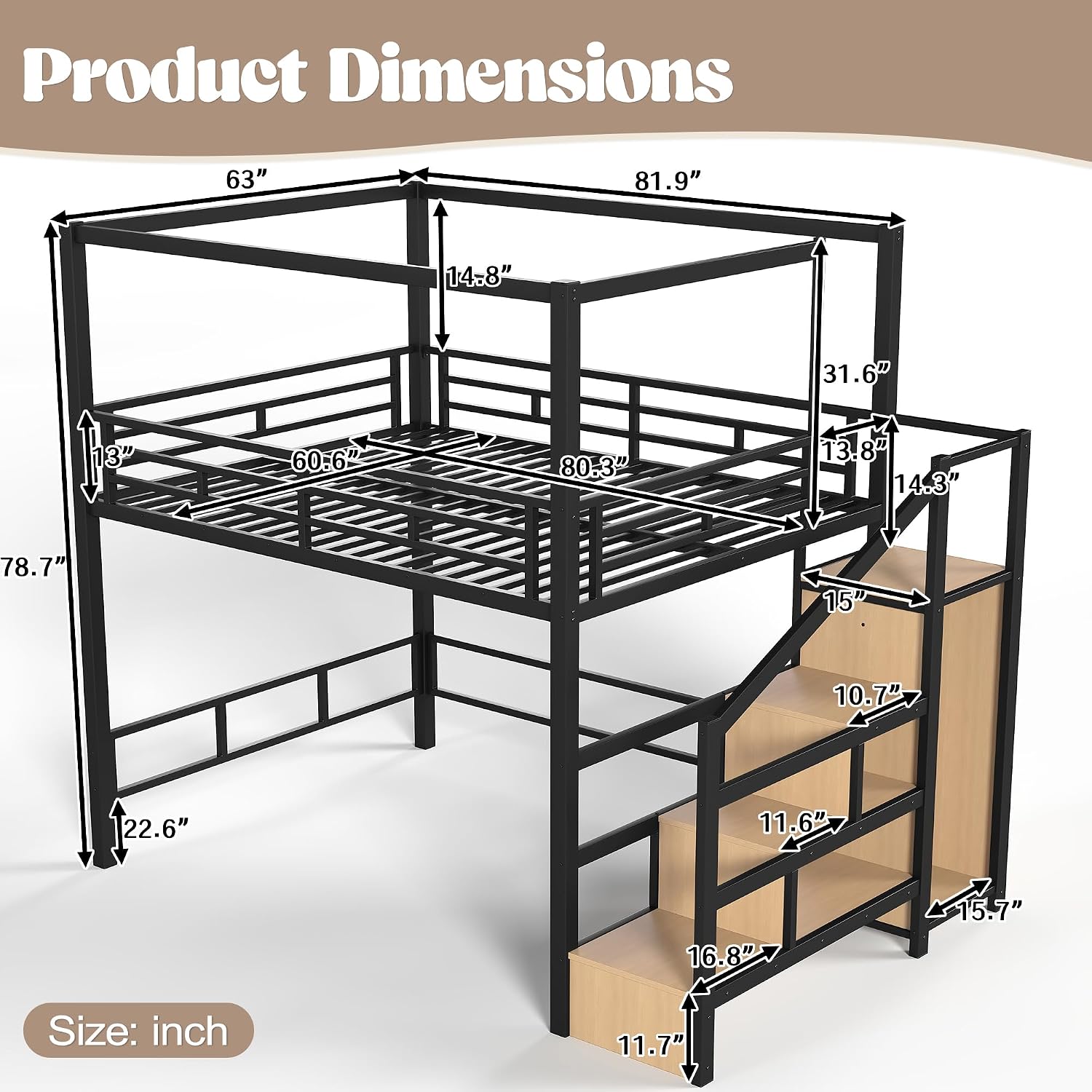 Cama alta Queen con escaleras  - Canopy Bed Frame Metal Queen reseña y precio