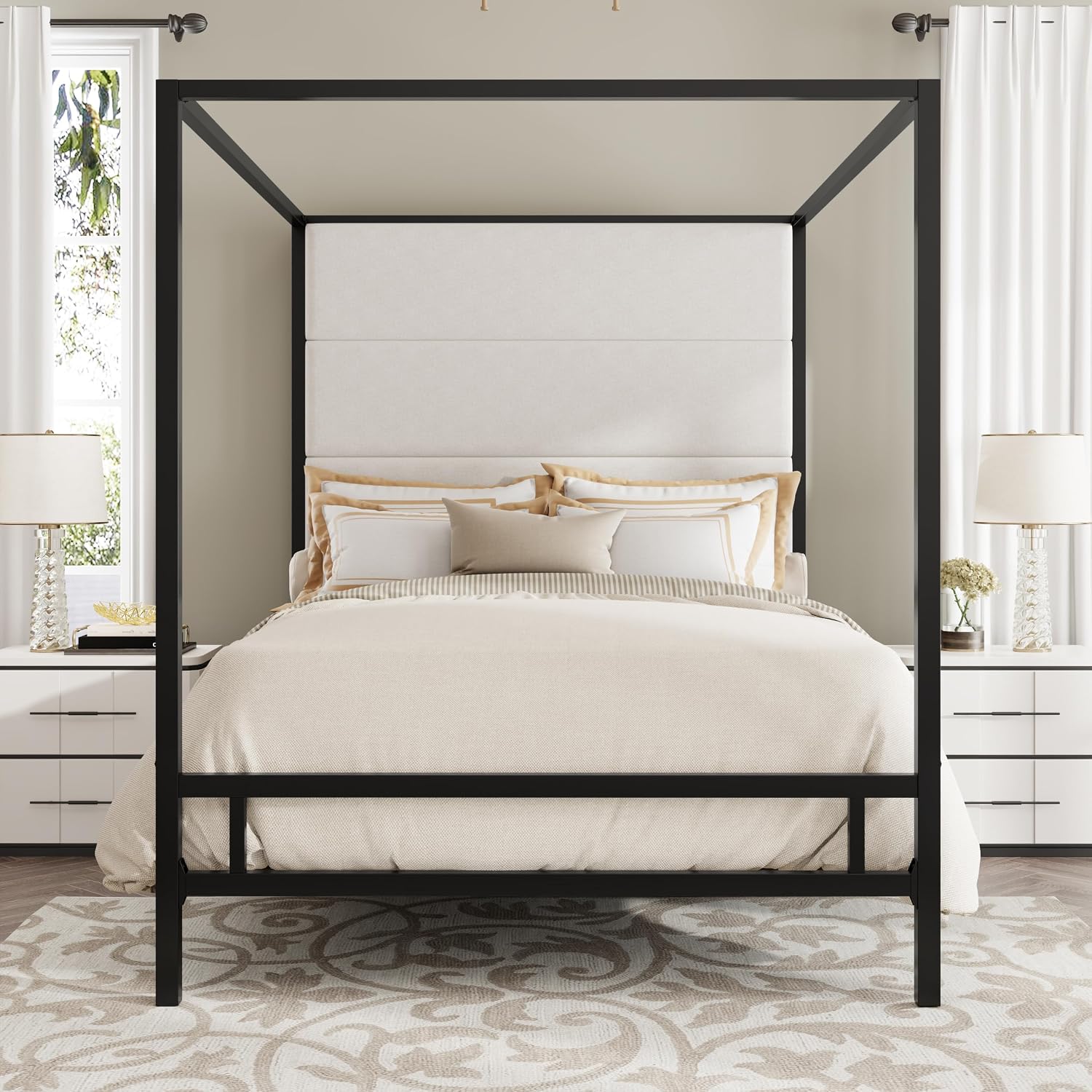 Base de Cama Queen con Dosel,  - Canopy Bed Frame Metal Queen reseña y precio