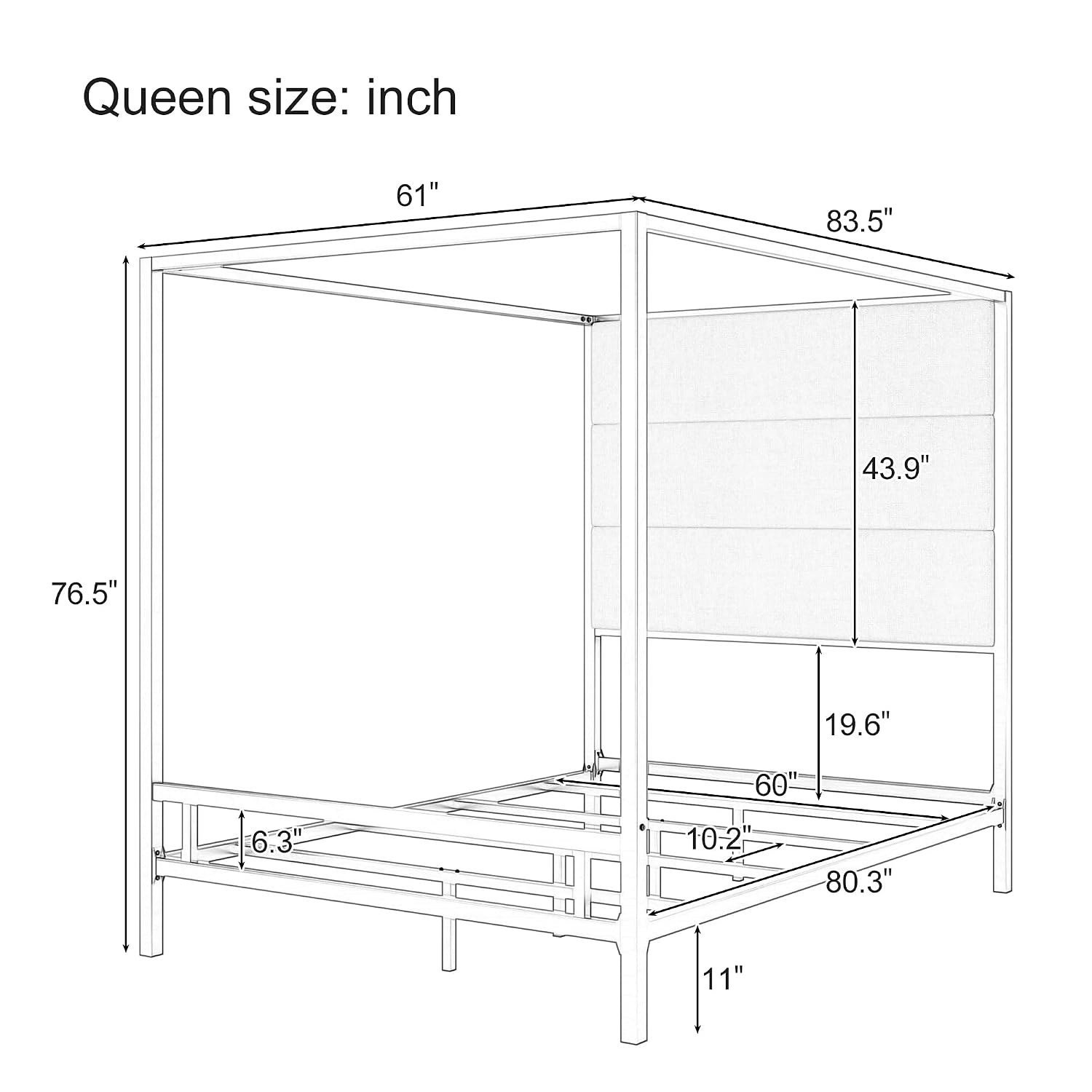 Base de Cama Queen con Dosel,  - Canopy Bed Frame Metal Queen reseña y precio