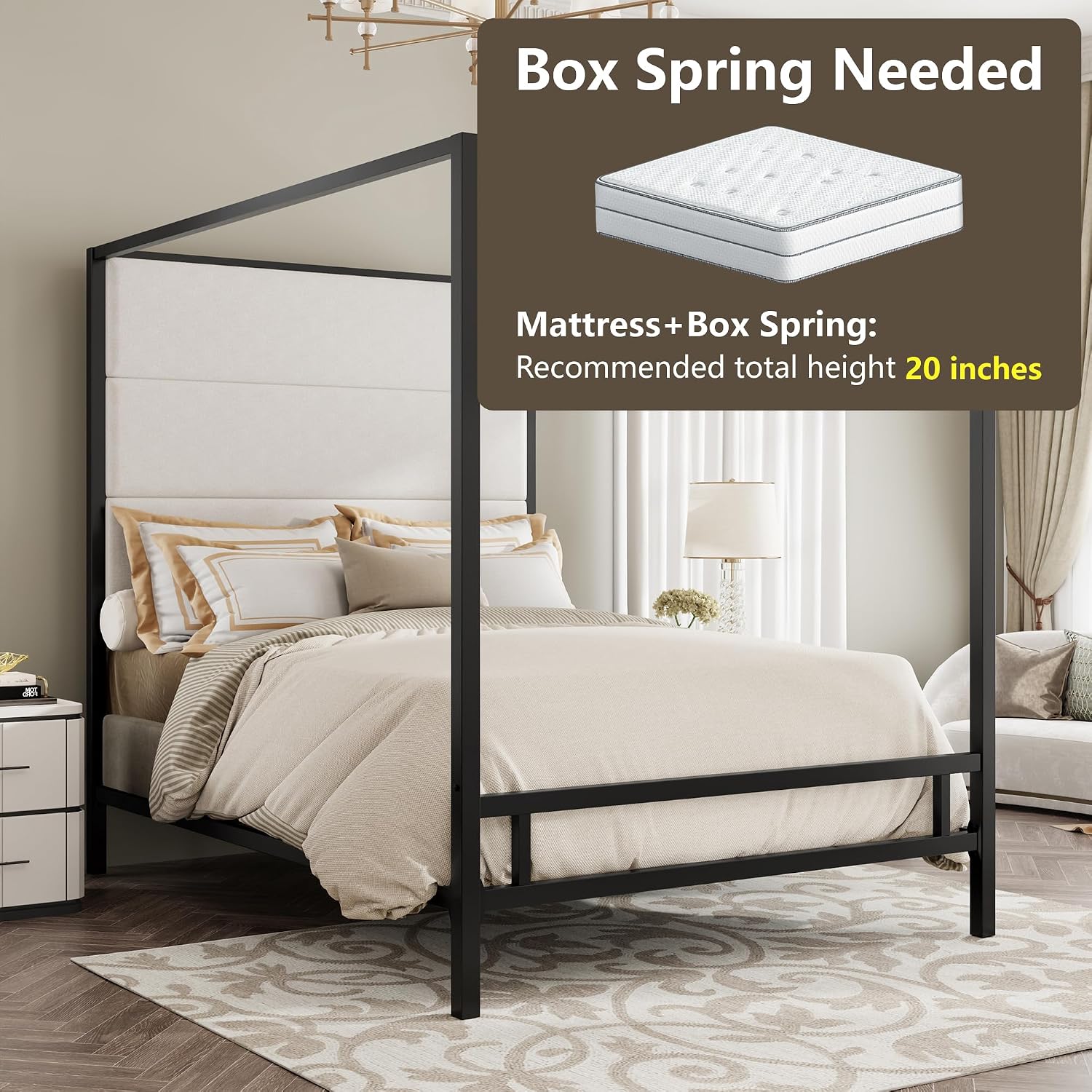 Base de Cama Queen con Dosel,  - Canopy Bed Frame Metal Queen reseña y precio