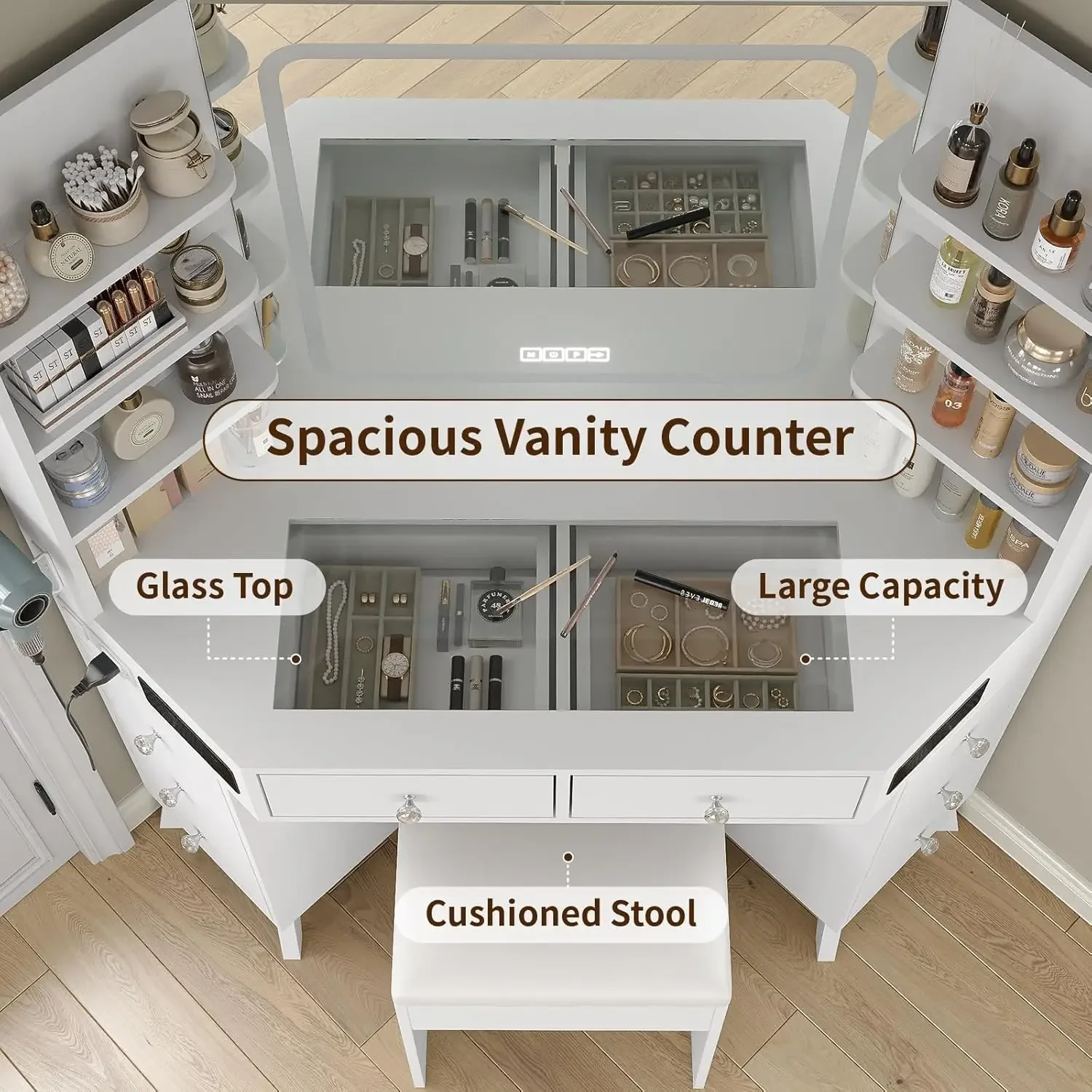 Tocador Esquinero con Altavoce - Dressing Table Vanity With Lighted Mirror reseña y precio