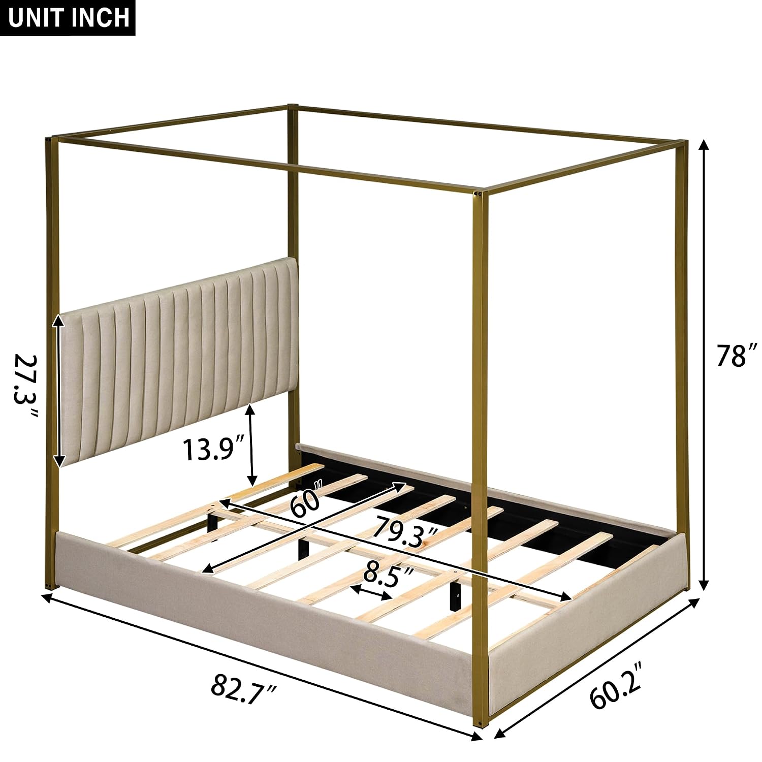Cama de Plataforma Moderna con - Canopy Bed Frame Metal Queen reseña y precio