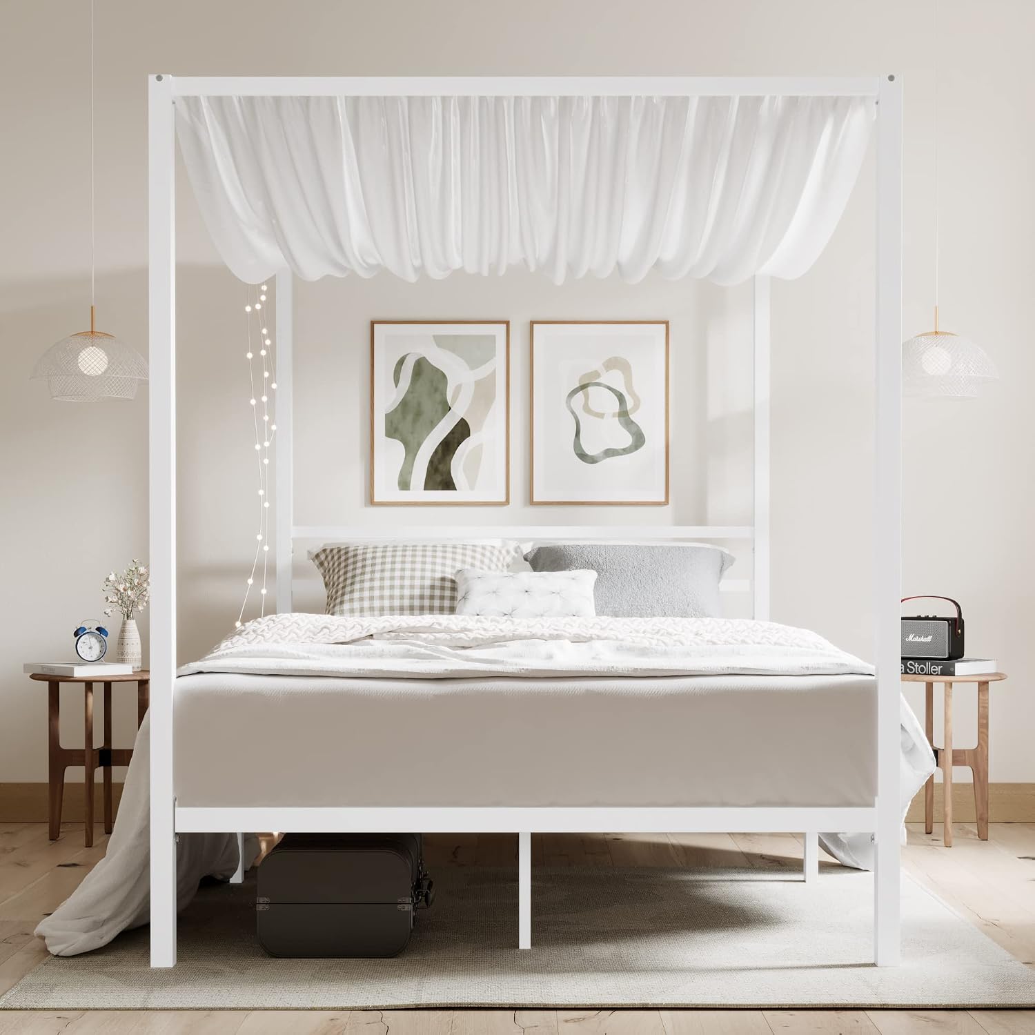 Base de Cama con Toldo de Meta - Canopy Bed Frame Metal Queen reseña y precio