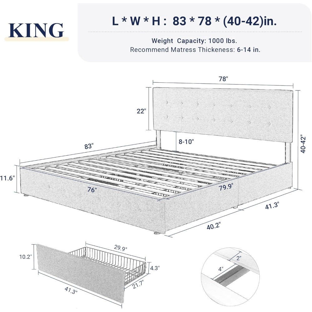 Base de Cama King Size con Caj - King Size Bed Frame With Storage Drawers reseña y precio