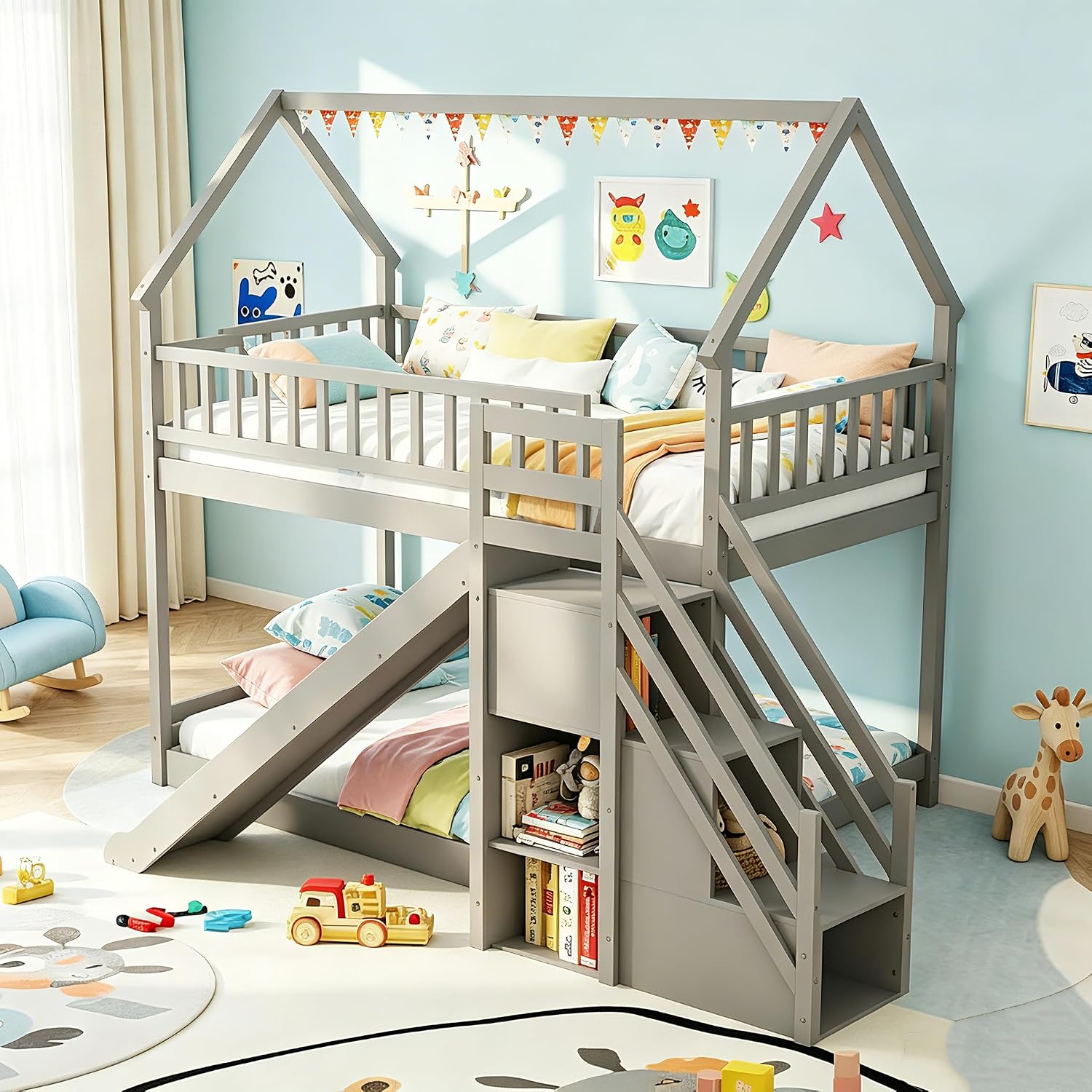 Cama litera doble con escalera - Bunk Bed With Stairs And Slide reseña y precio