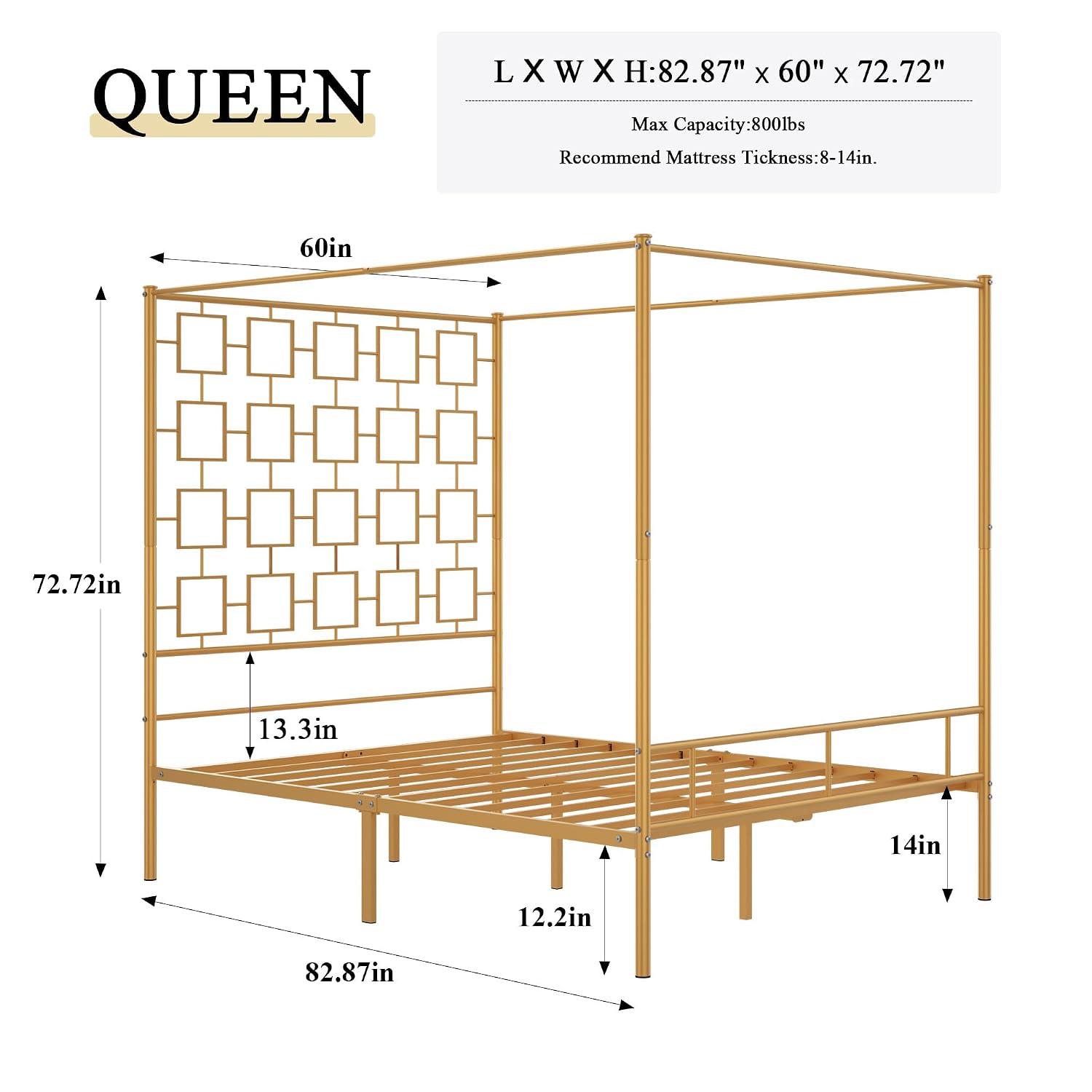 Base de Cama Queen con Dosel d - Canopy Bed Frame Metal Queen reseña y precio