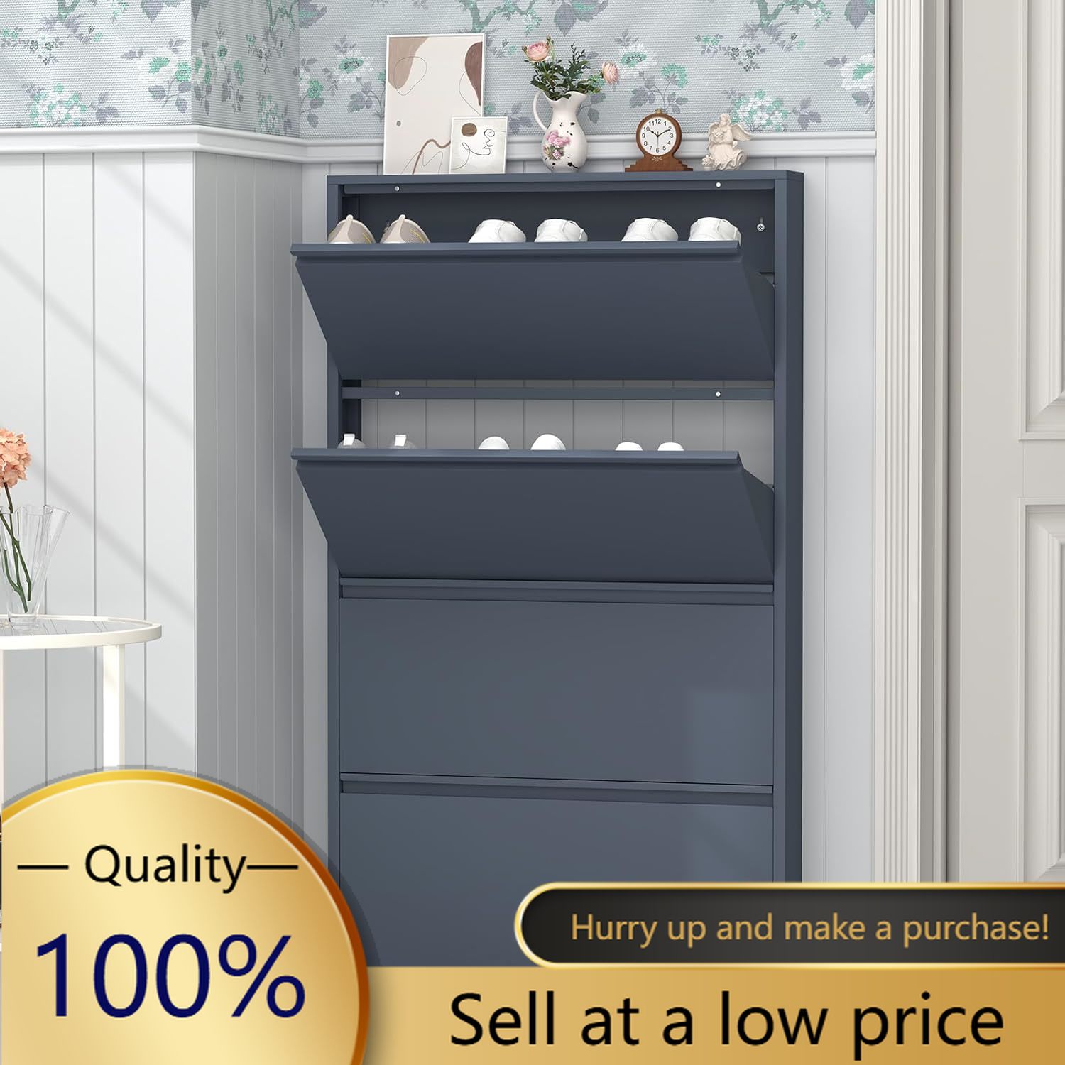 Zapatero con 4 Cajones Abatibl - Shoe Rack Cabinet Narrow Entryway reseña y precio