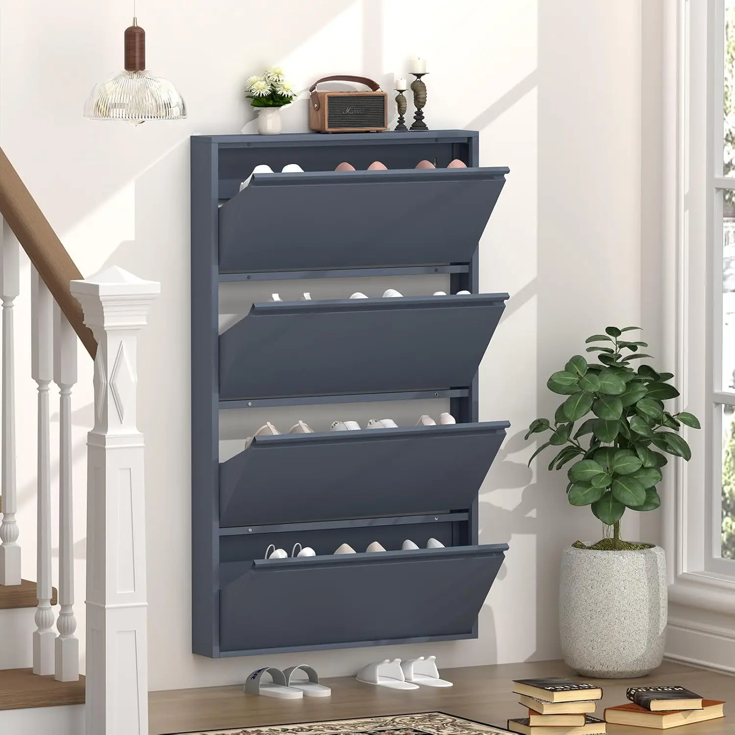 Zapatero con 4 Cajones Abatibl - Shoe Rack Cabinet Narrow Entryway reseña y precio