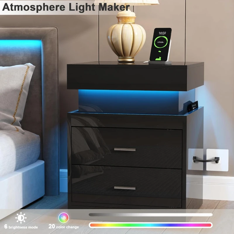 Mesita de Noche LED con Estaci - Solid Wood Nightstand 2 Drawers reseña y precio