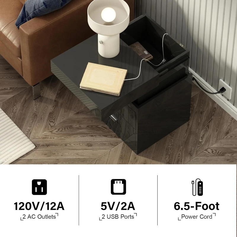 Mesita de Noche LED con Estaci - Solid Wood Nightstand 2 Drawers reseña y precio