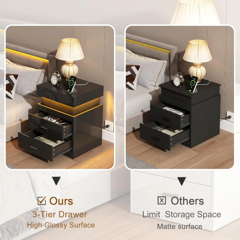 Mesita de Noche LED con Estaci - Solid Wood Nightstand 2 Drawers reseña y precio