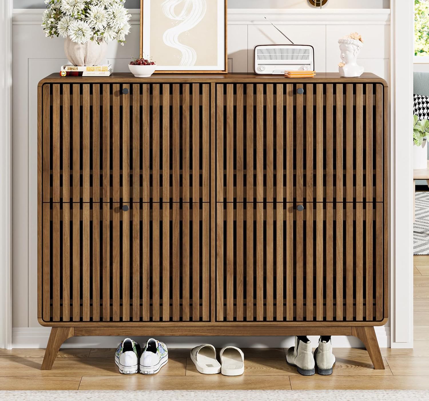# Zapatero Grande de Bambú con - Shoe Rack Cabinet Narrow Entryway reseña y precio