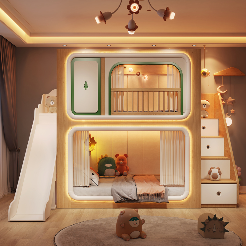 Loft, Camas para niños de dos  - Bunk Bed With Stairs And Slide reseña y precio