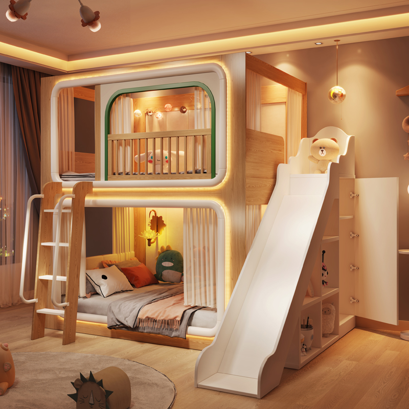 Loft, Camas para niños de dos  - Bunk Bed With Stairs And Slide reseña y precio