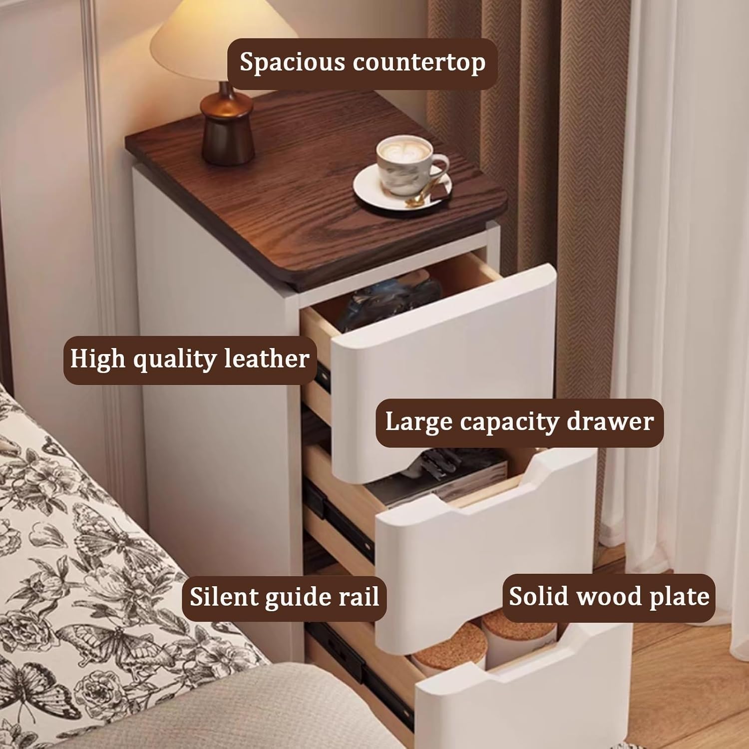 Mesitas de Noche para Dormitor - Solid Wood Nightstand 2 Drawers reseña y precio